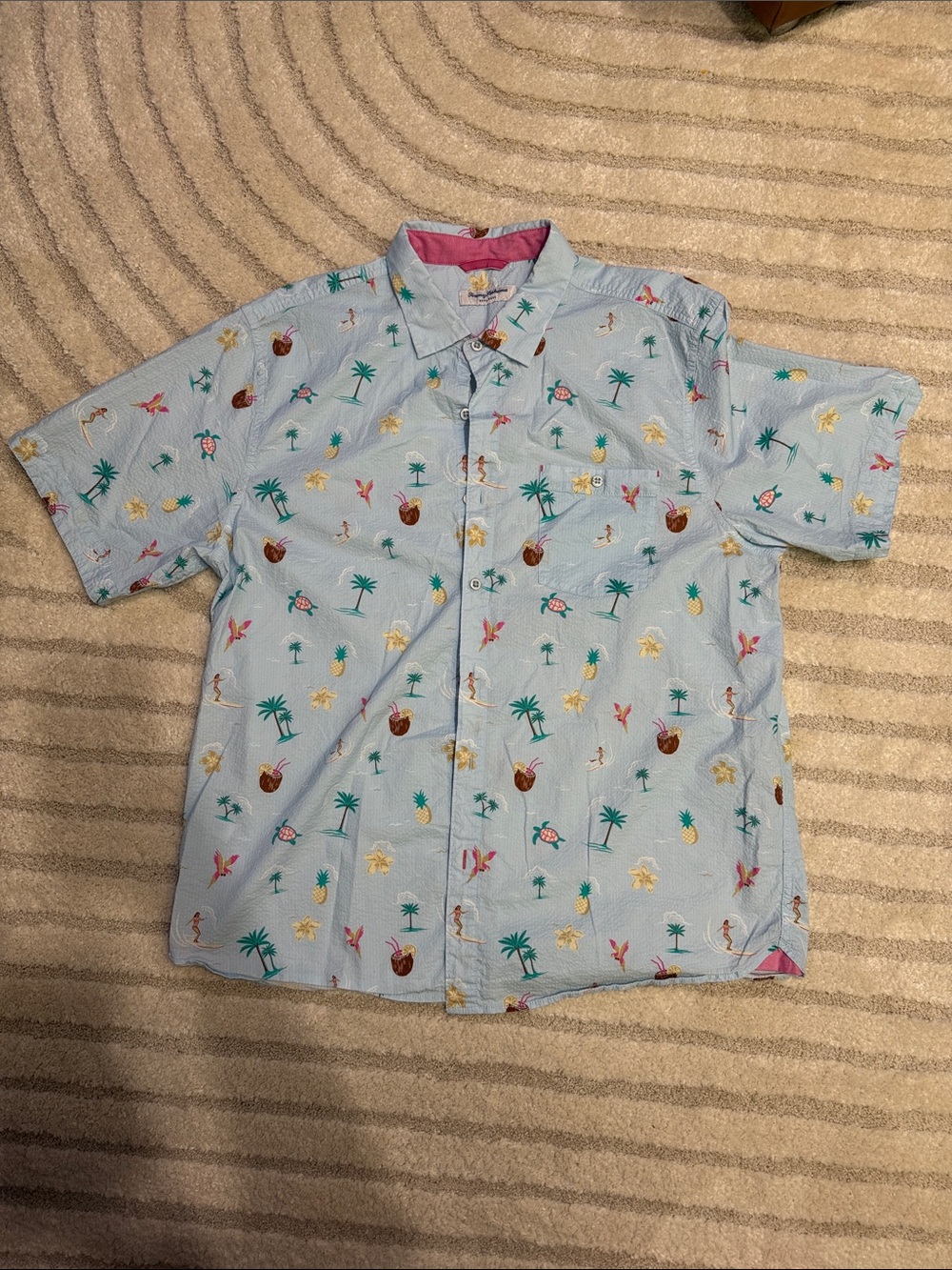 Tommy Bahama Light Blue Tropical Print Short Sleeve Shirt